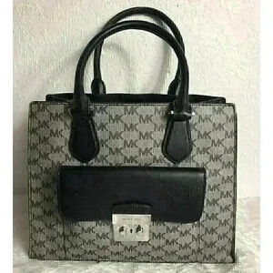 Michael Kors Bridgette Gray/Black Leather Tote Handbag Medium Size